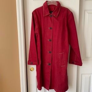 Denim & Co red denim long jacket.